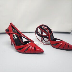 Zara red ankle strap heels sz 8
